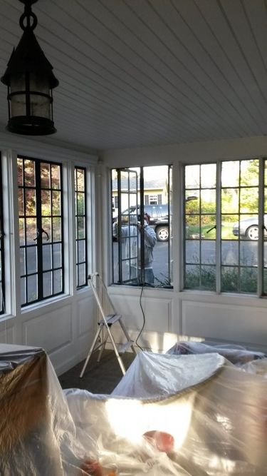 Restoring rolled steel casement windows through removal, re-glazing, cold galvanizing and re-painting. Interior and exterior restoration Huntingdon Valley, PA