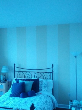 Practical accent wall with vertical stripes in lieu of expensive wallpaper Philadelphia, PA